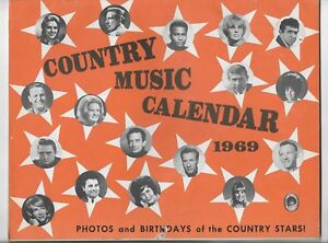 Country Music Calendar 1969, With Photos and birthdays of the Country Stars!