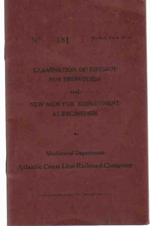 Image du vendeur pour EXAMINATION OF FIREMEN FOR PROMOTION AND NEW MEN FOR EMPLOYMENT AS ENGINEMEN Revised Form 531-C Mechanical Department mis en vente par The Avocado Pit