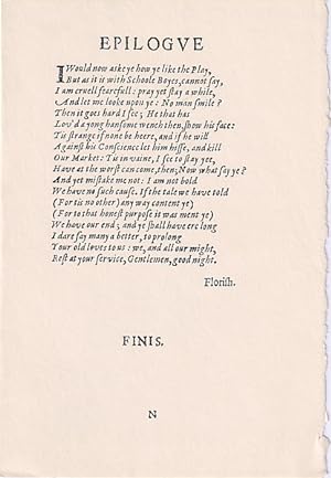 Seller image for Facsimile of Epilogue to the Two Noble Kinsmen by William Shakespeare & John Fletcher [Broadside] for sale by Arundel Books