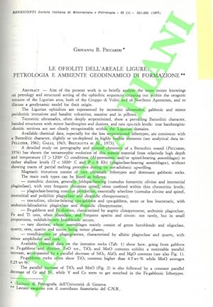 Le ofioliti dell'areale ligure: petrologia e ambiente geodinamico di formazione.