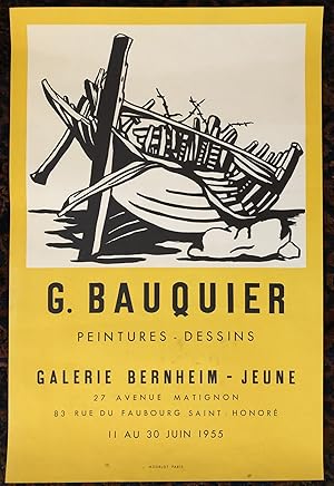 Image du vendeur pour G. BAUQUIER. PEINTURES- DESSINS. 1955. Galerie Bernheim. (Original Vintage Poster) mis en vente par Lost Horizon Bookstore