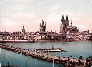 Deutschland, Köln am Rhein mit der Schiffbrücke von Deutz aus.