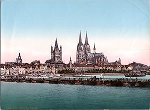 Deutschland, Köln am Rhein mit der Schiffbrücke von Deutz aus.