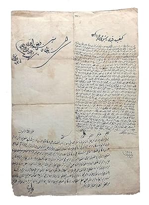 Seller image for [MANUSCRIPT OTTOMAN HISTORICAL DOCUMENT - BUYURULDI] Early historical document with buyuruldu of the Ottoman Grand Vizier, with two confirmations (two buyuruldus) of a document written 'Bende, Osman'. for sale by Khalkedon Rare Books, IOBA