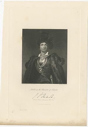 Antique Print of John Philip Kemble in the Character of Hamlet (1844)