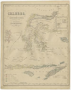 Antique Map of Sulawesi (or Celebes) by Dornseiffen (1878)
