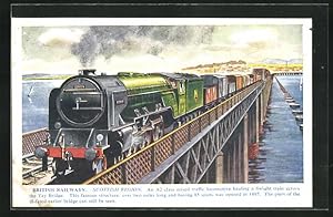 Postcard englische Eisenbahn, Scottish Region Class A2 mixed traffic locomotive hauling a freight...