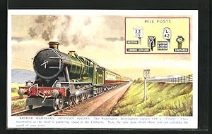 Postcard englische Eisenbahn, Western region Paddington-Birmingham Express with County Class Loco...
