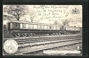 Postcard englische Eisenbahn, The Majestties Royal Saloon, Lonodon, North Wetsern Railway Co.