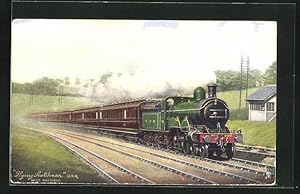 Postcard englische Eisenbahn, G.N.R. Locomotive Flying Dutchman near Hatfield