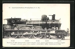 Bild des Verkufers fr Carte postale chemin de fer, Locomotive Machine no. 2614, compound a vapeur saturee 4 cylindres zum Verkauf von Bartko-Reher