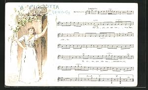 Ansichtskarte junge Frau an einem Pfeiler lehnend, Lied A Picciotta