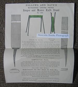 Seller image for Follows and Bate' s flyer / poster for their new universal portable Reaper and Mower Knife Stand for 1870 for sale by Malcolm Books