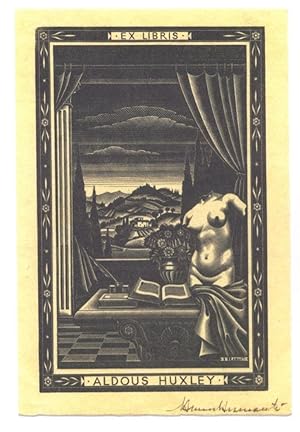 Aldous Huxley Book Plate By Bruno Brumanti Ex Libris Postcard
