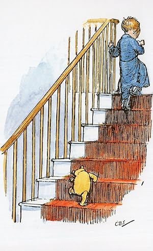 Seller image for Winnie The Pooh Climbing Up Stairs Christopher Robin Postcard for sale by Postcard Finder