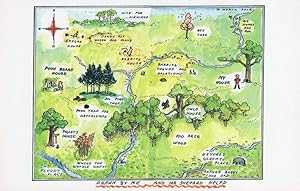 Winnie The Pooh Map Hundred Acre Wood AA Milne Book Postcard