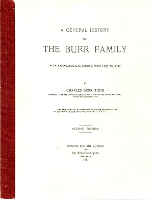 Bild des Verkufers fr General History of the Burr Family zum Verkauf von Book Booth