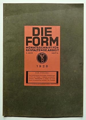 Die Form. 3. Jahr, Heft 9, September 1928. Zeitschrift für gestaltende Arbeit.Berlin, Reckendorf,...