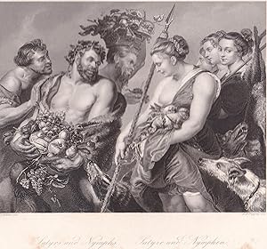 ORIGINAL! Keine REPRO. Stahlstich. Satyrs and Nymphs. Satyre und Nymphen,