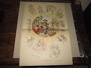 Seller image for 1892 Puck Lithograph of "Then and Now" - The plain old forefather made money out of the Indians--the pampered descendants make Monkeys of themselves for sale by rareviewbooks