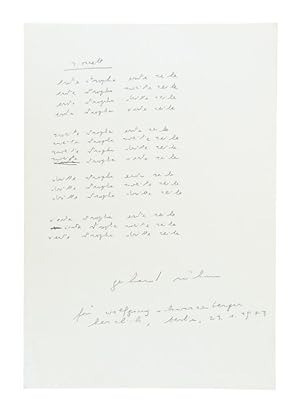 Gewidmetes, signiertes u. datiertes 14-zeiliges Gedichtmanuskript.