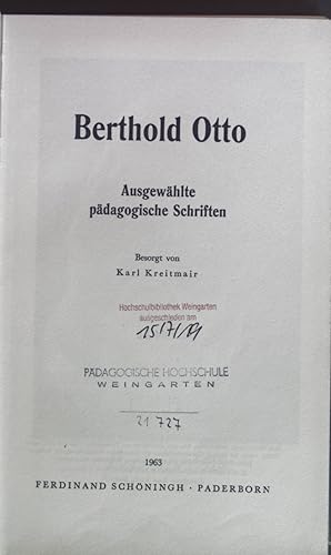 Imagen del vendedor de Ausgewhlte pdagogische Schriften. Schninghs Sammlung pdagogischer Schriften Quellen zur Geschichte der Pdagogik. a la venta por books4less (Versandantiquariat Petra Gros GmbH & Co. KG)