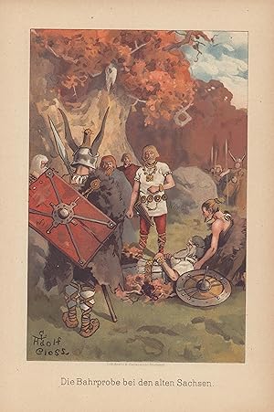 Seller image for Die Bahrprobe bei den alten Sachsen. Farblithographie von 1890 nach G. Adolf Closs. for sale by ANTIQUARIAT Franke BRUDDENBOOKS