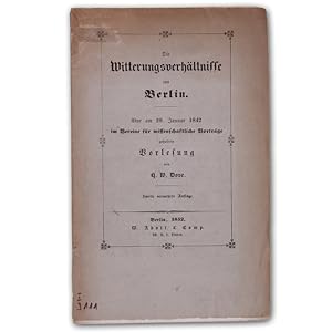 Bild des Verkufers fr Die Witterungsverhltnisse von Berlin. 2. vermehrte Auflage. zum Verkauf von Antiquariat Gerhard Gruber