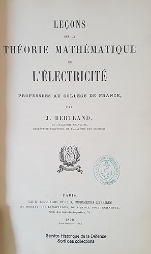 LECONS SUR LA THEORIE MATHEMATIQUE DE L'ELECTRICITE