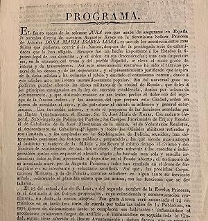 Ronda, Programa de la Jura de la Princesa Doña Maria Isabel Luisa. 1833