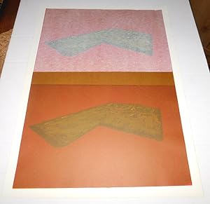 AN ORIGINAL LITHOGRAPHIC COLLAGE of abstract boomerang-shaped lithographic images over layers of ...