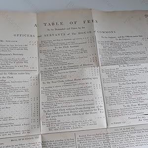 Table Of Fees to be Demanded and Taken by Officers and Servants of the House of Commons, 1813