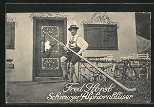 Ansichtskarte Musiker Fred Horst mit seinem Alphorn