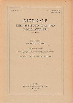 Giornale dell'Istituto Italiano degli Attuari. Anno XL - n. 1-2, 1° e 2° semestre 1977