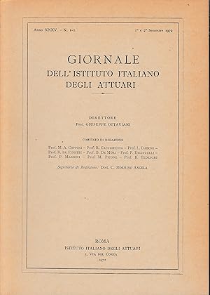 Giornale dell'Istituto Italiano degli Attuari. Anno XXXV - n. 1-2, 1° e 2° semestre 1972
