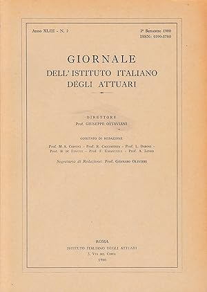 Giornale dell'Istituto Italiano degli Attuari. Anno XLIII - n. 2, 2° semestre 1980