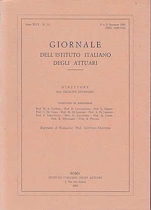 Giornale dell'Istituto Italiano degli Attuari. Anno XLVI - n. 1-2, 1° e 2° semestre 1983