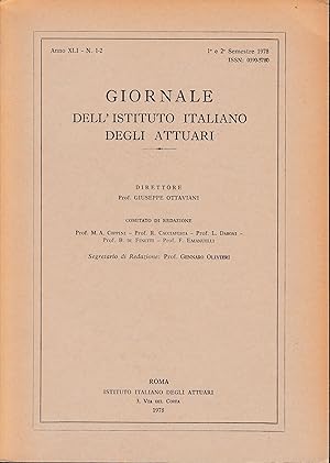 Giornale dell'Istituto Italiano degli Attuari. Anno XLI - n. 1-2, 1° e 2° semestre 1978