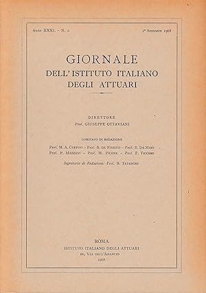 Giornale dell'Istituto Italiano degli Attuari. Anno XXXI- n. 2, 2° semestre 1968