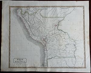 Peru & Bolivia South America Ecuador Lima Andes Mountains 1846 scarce map