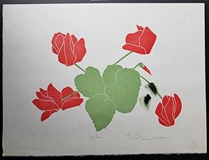Linoleum Block Print of a Northern California Plant or Flower: Cyclamen. Signed and Numbered by D...