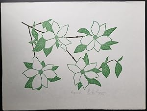 Linoleum Block Print of a Northern California Plant or Flower: Dogwood. Signed and Numbered by Dr...