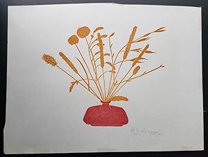 Linoleum Block Print of a Northern California Plant or Flower: Untitled. Signed and Numbered by D...