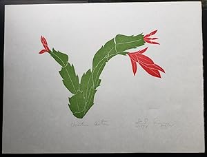 Linoleum Block Print of a Northern California Plant or Flower: Christmas Cactus. Signed and Numbe...