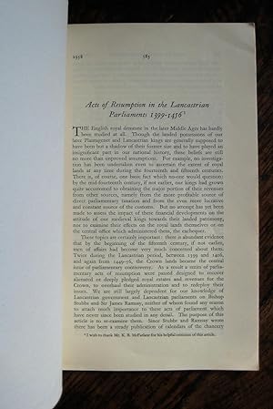 Seller image for Acts of Resumption in the Lancastrian Parliaments 1399-1456. [Offprint from the English Historical Review] for sale by James Fergusson Books & Manuscripts