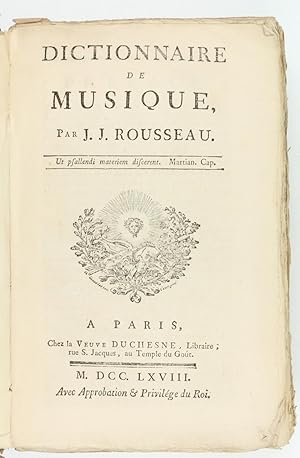 Image du vendeur pour Dictionnaire de Musique. mis en vente par Antiquariat INLIBRIS Gilhofer Nfg. GmbH