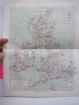 Meyers Antique Colored Map of GROSSBRITANNIEN (1890)