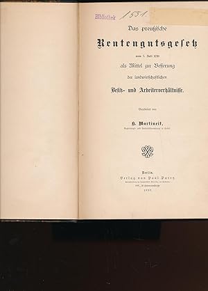 Das preußische Rentengutsgesetz vom 7. Juli 1891;als Mittel zur Besserung der landwirtschaftliche...