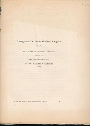 Bild des Verkufers fr Prolegomena zu einer Wieland-Ausgabe III IV ;"[bersetzungen; Gestaltung des Textes und Einrichtung des Apparates]" zum Verkauf von Antiquariat Kastanienhof