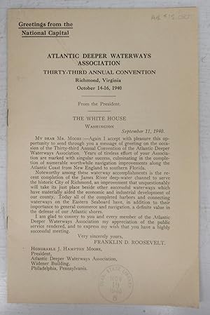 Imagen del vendedor de Atlantic Deeper Waterways Association Thirty-third Annual Convention, Richmond, VA. October 14-16, 1940 a la venta por Attic Books (ABAC, ILAB)